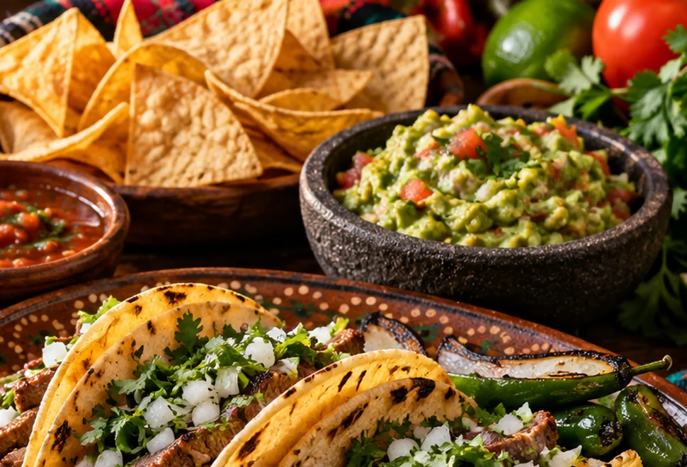 Illustrative photograph: salsa and guacamole